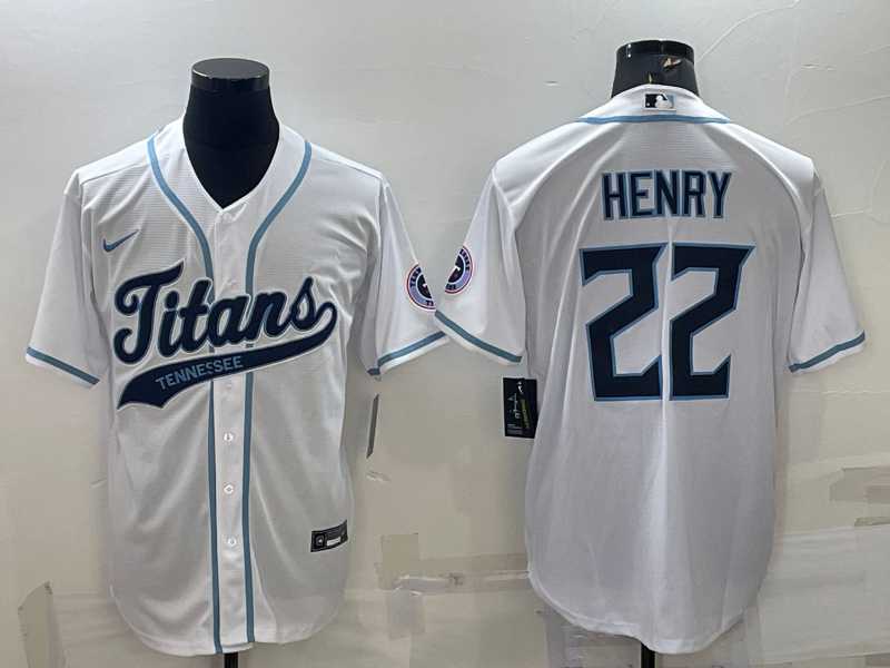 Men%27s Tennessee Titans #22 Derrick Henry White With Patch Cool Base Stitched Baseball Jersey